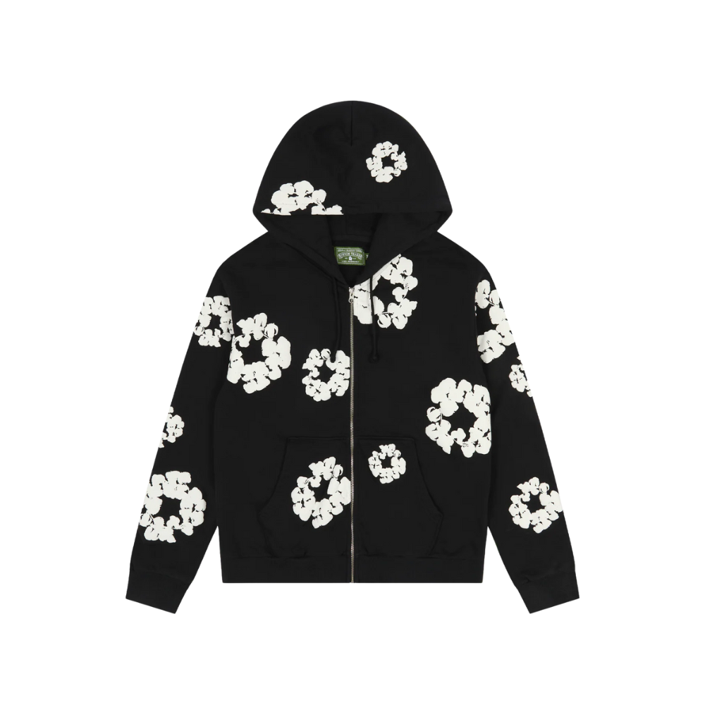 Denim Tears Cotton Wreath Zip Black Hoodie